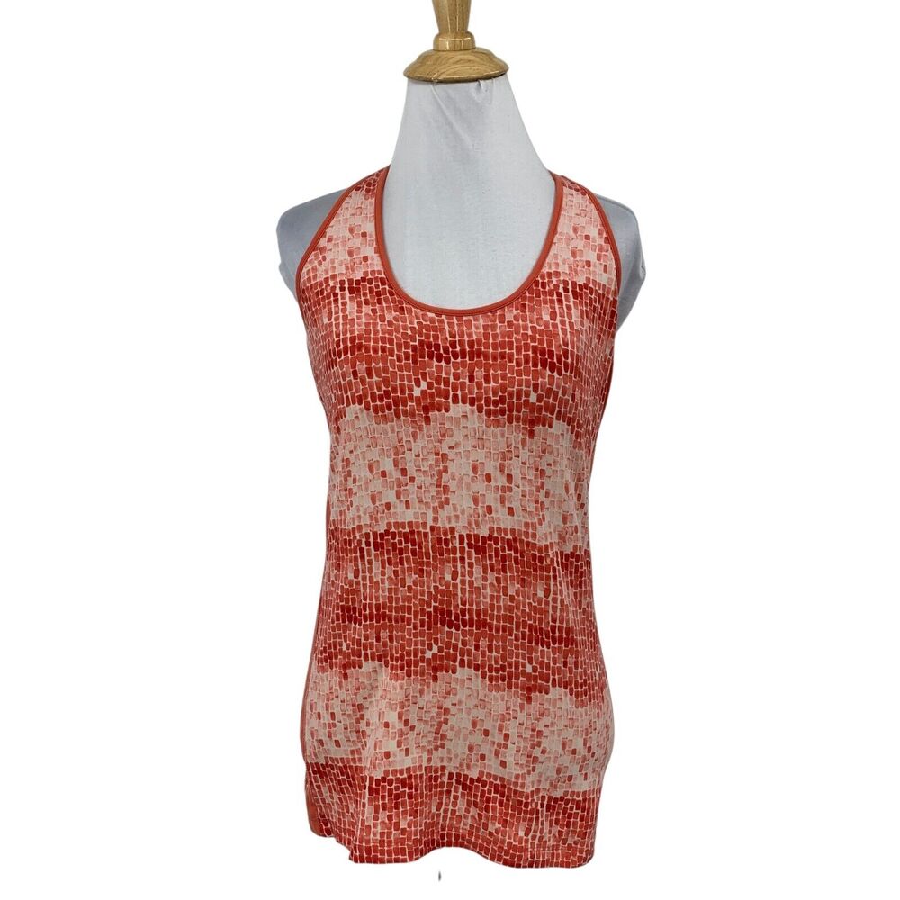 Alo Tank Top Womens S Small Coral Peach Printed Racerback Built In Bra Yoga